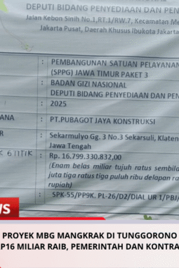 PROYEK MBG MANGKRAK DI TUNGGORONO — ANGGARAN Rp16 MILIAR RAIB, PEMERINTAH DAN KONTRAKTOR DI MANA?
