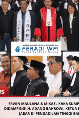 Erwin Maulana & Mikael Kaka Sumpah Advokat didampingi H. Adang Bahrowi, Ketua DPD FERADI WPI JABAR di Pengadilan Tinggi Bandung