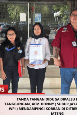 Tanda Tangan Diduga Dipalsu di Akta Hak Tanggungan, Adv. Donny ( Subur Jaya Lawfirm – FERADI WPI ) Mendampingi Korban di Ditreskrimum Polda Jateng
