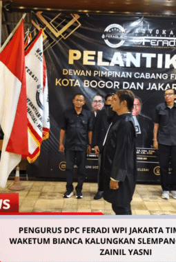 Pengurus DPC FERADI WPI Jakarta Timur dilantik, Waketum Bianca Kalungkan Slempang Kepada Ketua Zainil Yasni