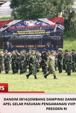 Dandim 0814/Jombang Dampingi Danrem 082/CPYJ Pimpin Apel Gelar Pasukan Pengamanan VVIP Kunjungan Wakil Presiden RI