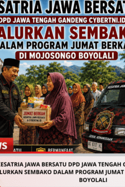 KESATRIA JAWA BERSATU DPD JAWA TENGAH GANDENG CYBERTNI.ID, SALURKAN SEMBAKO DALAM PROGRAM JUMAT BERKAH DI MOJOSONGO BOYOLALI